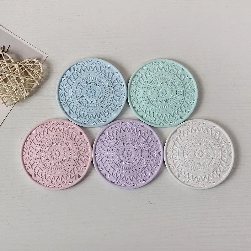 Circular Pattern Cup Cushion Silicone Mold Datura Pattern Flower Pot Base Gypsum Concrete Mold Mug Coaster Resin Silicone silicone mold