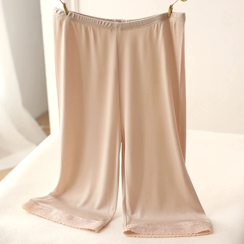Slip Shorts for Women 50% Mulberry Silk Lace Mid Thigh Leggings Undershorts for Under Dresses Boyshorts Panties Boxer Underwear