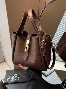 chic waterproof faux leather bucket bag for women versatile hobo with adjustable straps spacious solid color design 1