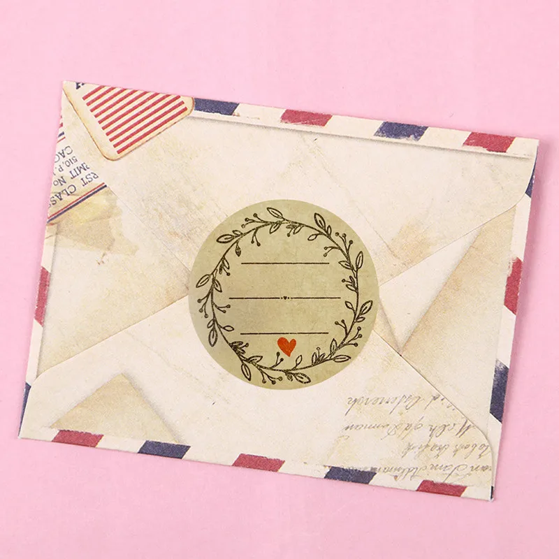25mm Handwriting Personalized Vintage Floral Label Stickers Packs Business Packaging Wedding Kraft 500Pcs/Roll