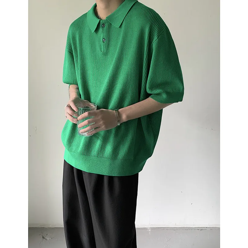 

Мужская трикотажная рубашка-поло в полоску, однотонная тонкая Удобная рубашка-поло в стиле ретро с короткими рукавами, модель 2023 года, A67