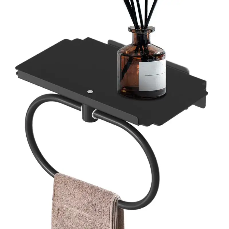 Towel Ring Shower Accessories Holder Heavy Duty Bath Accessories No Drilling Wall Mounted Towel Hanger With Shelf For Bathroom