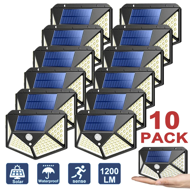 1/2/4/8/10PCS Solar Sensor Wall Lights 100LED Outdoor IP65 Waterproof Motion Sensor Solar Lamp