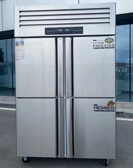 Réfrigérateur congélateur vertical vertical commercial à quatre portes de grande capacité en acier inoxydable pour la cuisine 1