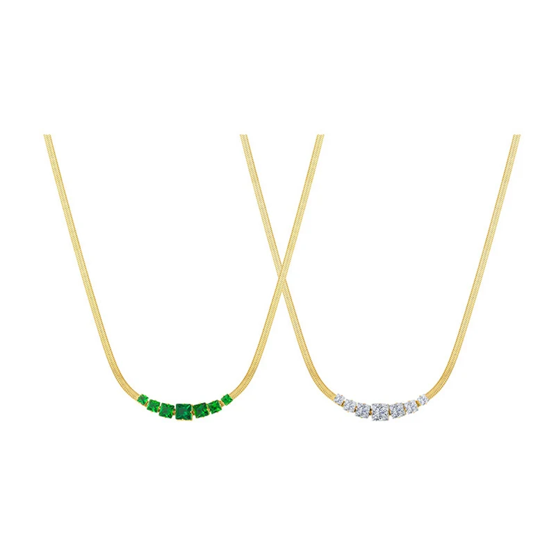 Green White Crystal Snake Zircon Necklace
