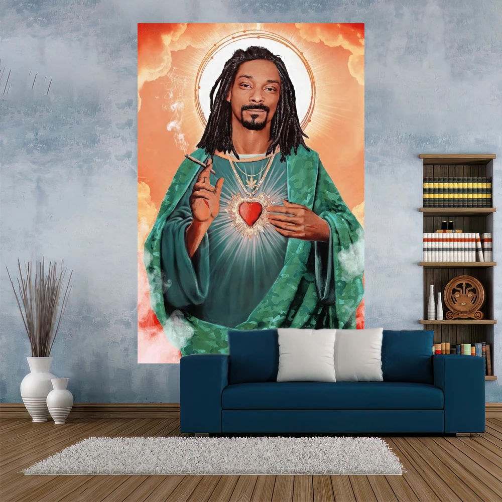 Snoop Dogg Tapestry Rapper Jesus Printed Hippie Wall Hanging Room Decor Bedroom Background Beach Blanket Yoga Mat