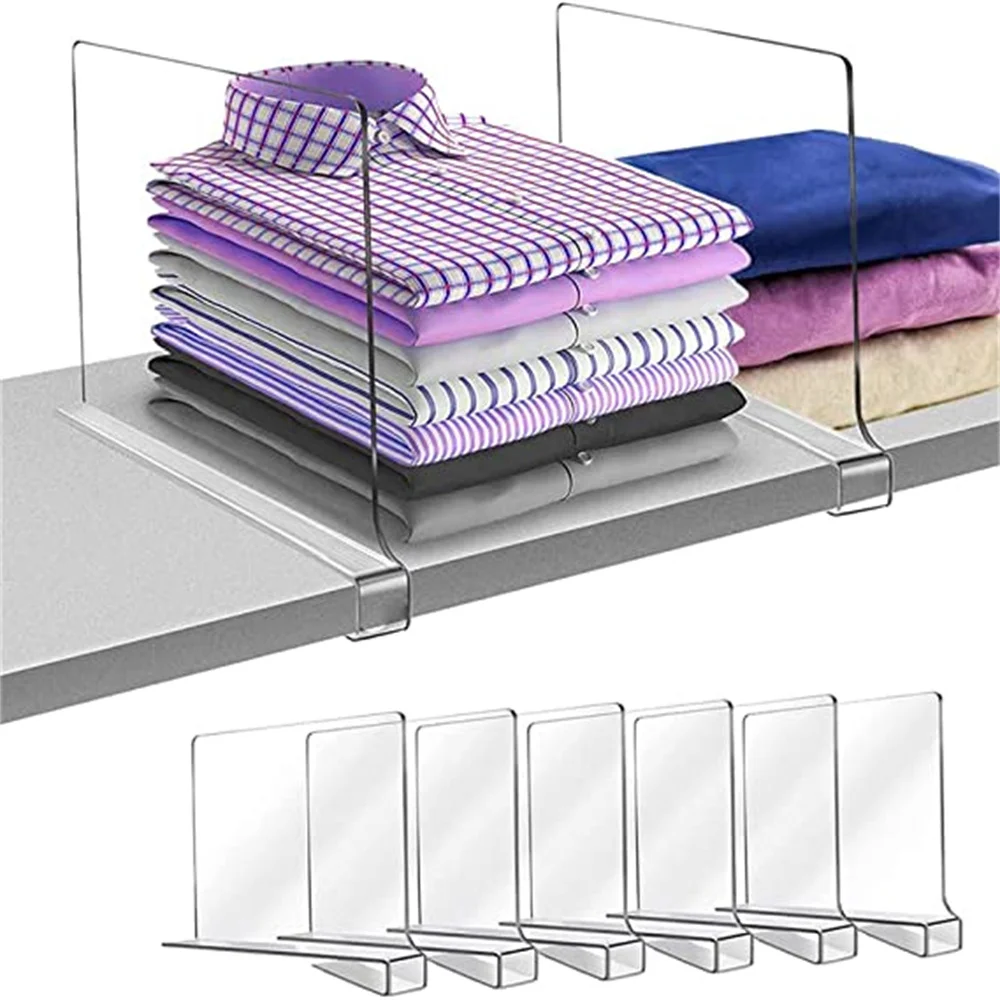 A & R 8 stuks acryl plankverdelers voor kast - doorzichtige plankorganizer voor kleding - verstelbare opbergscheiders in slaapkamer en kantoor - geschikt voor houten of verticale planken