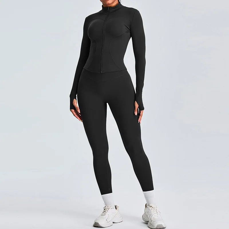 2PCS Yoga Set Women Workout Clothes Long Sleeve Jacket Gym Crop Top High Waist Leggings Fitness Sports Wear Sport Suit Gymwear yoga set sports set gym workout set sportswear set fitness set