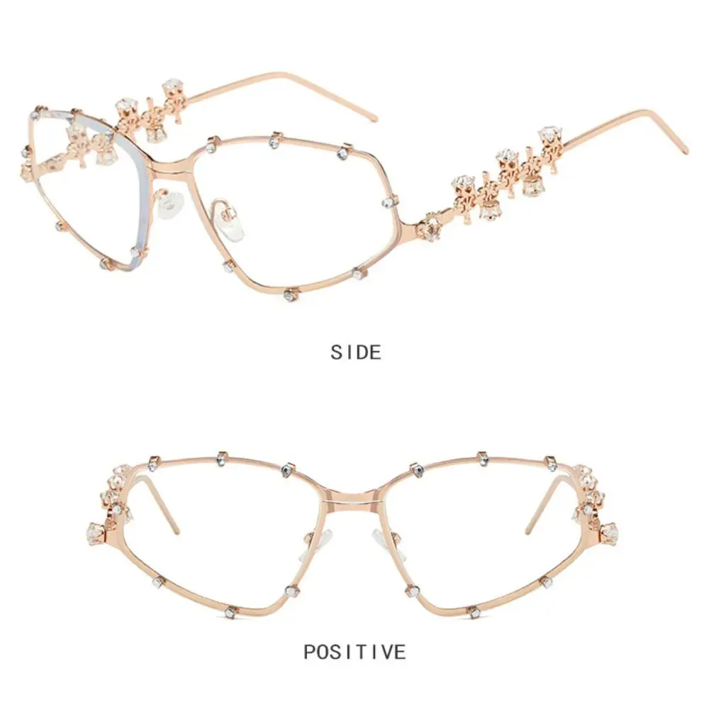 Oval Shades Frame Cat Eye Glasses Metal Bling Rhinestone Party Eyeglasses Oversized Optical Spectacle Eyeglass for Women Men
