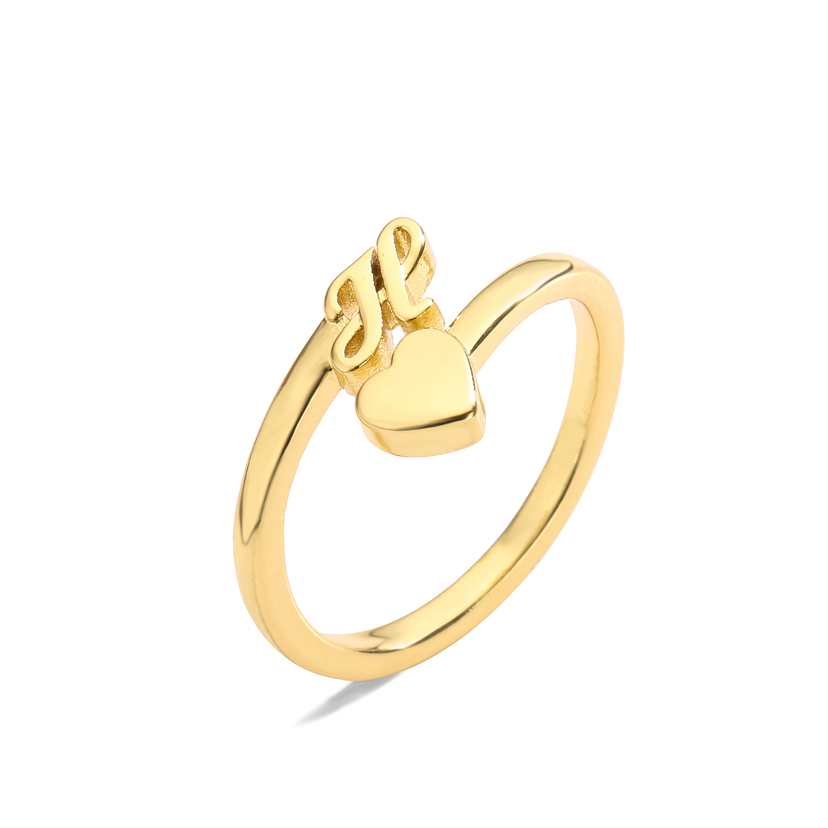 Bague avec Initiales Amour Cœur pour Femmes, 26 Lettres, Ajustable, Bijoux Doux