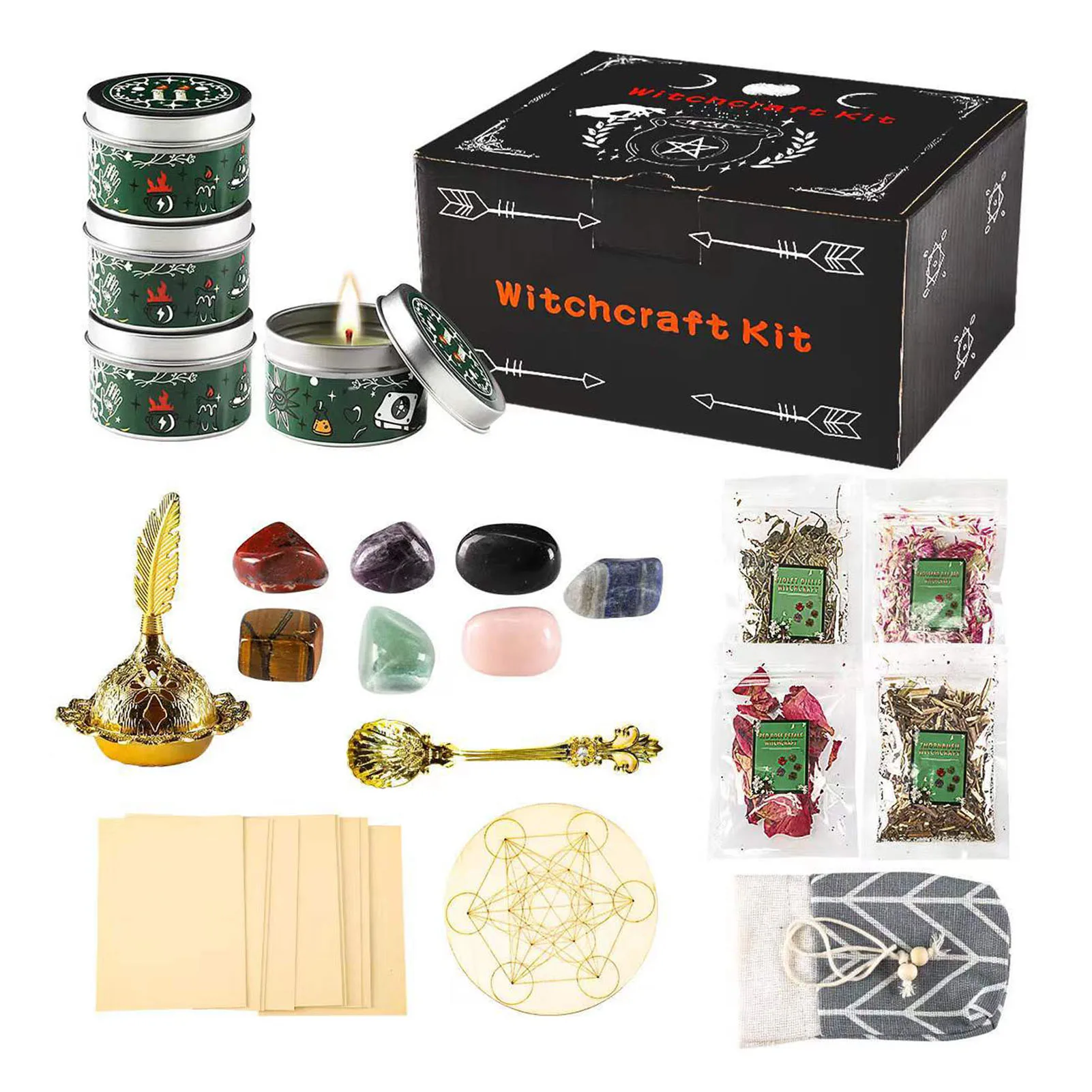 

Witchcraft Supplies Kit Mini Crystals Jars Dried Herbs And Candles Witch Toolkit Western Atmosphere Arrangement Home Decorations