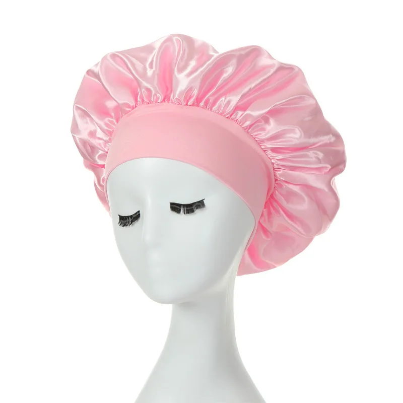 Women Night Sleep Hair Caps Silky Bonnet Satin Double Layer Adjust Head Cover Hat Shower Cap for Curly Hair Styling Accessories 2