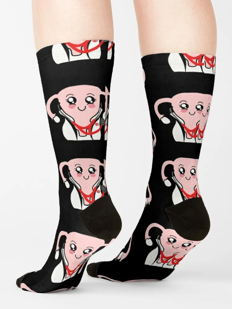 Gynecologist uterus with stethoscope red Socks winter gifts luxury sock bright garter socks Socks Women Men's
