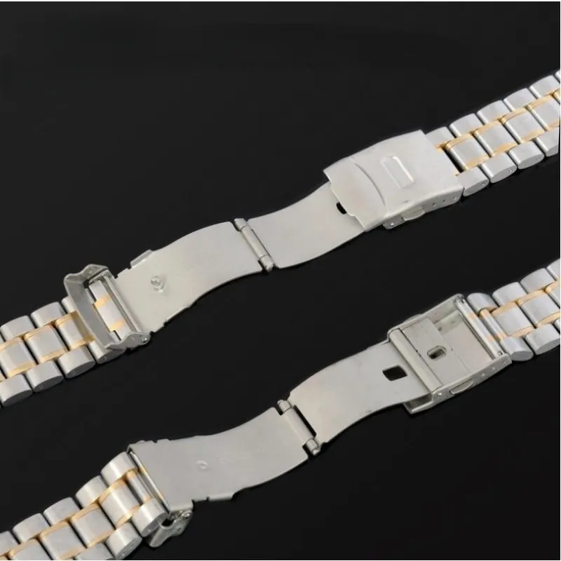 Stainless Steel Curved End Watch Strap with Double Lock Buckle