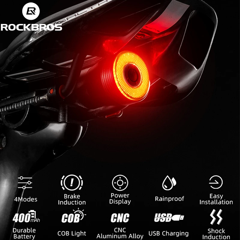 Rockbros Smart Bicycle Rear Light Auto Start/stop Brake Sensing Ipx6 Waterproof Led Usb