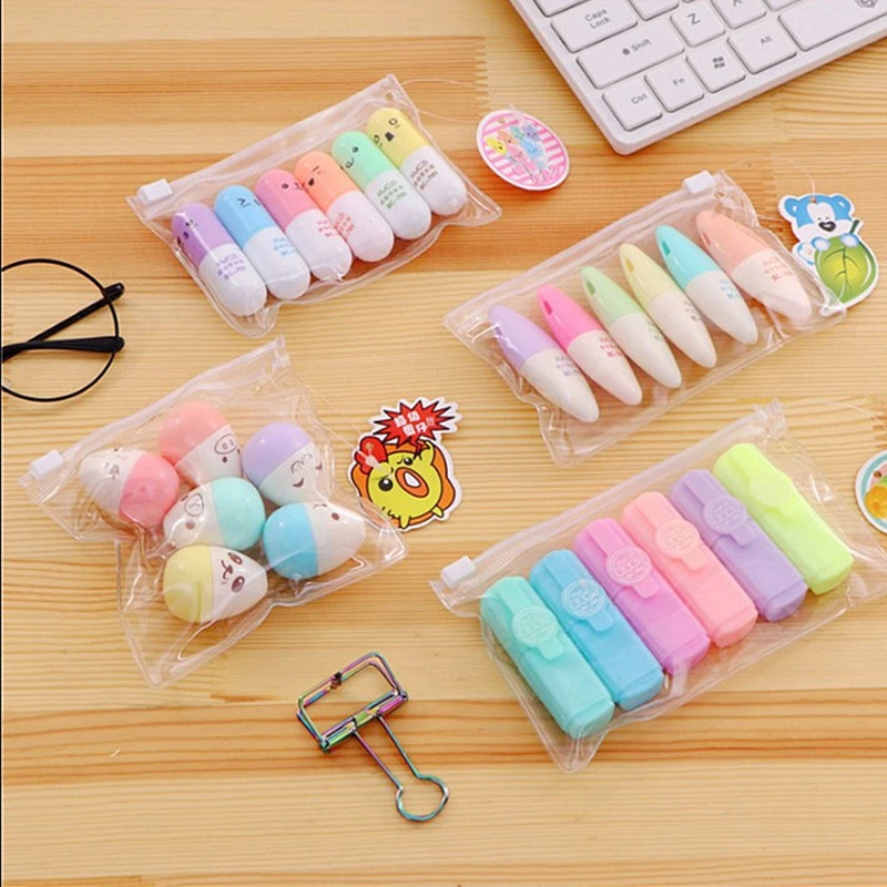 6pcs/bag Highlighter Colored Marker Pens Creative Design Painting