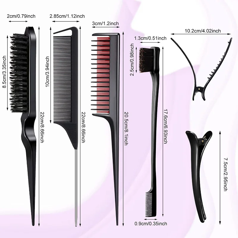 3-10pcs Hair Styling Comb Set Teasing Hair Brush Triple Teasing Comb Rat Tail Combs Edge Brush Hair Tail Tools Braid Tool Loop 6