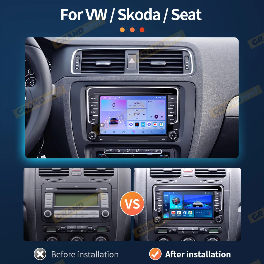 Radio de coche GRANDnavi 2Din Android 13 con GPS para VW / Volkswagen Skoda Octavia Golf 5 6 Touran Passat B6 Polo Jetta Reproductor de radio 2Din 3