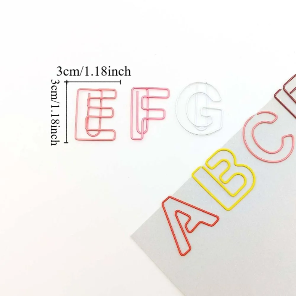 26pcs Kawaii 바인더 클립 알파벳 종이 클립 북마크 중공 문자 종이 클립 금속 DIY 종이 클램프 편지지