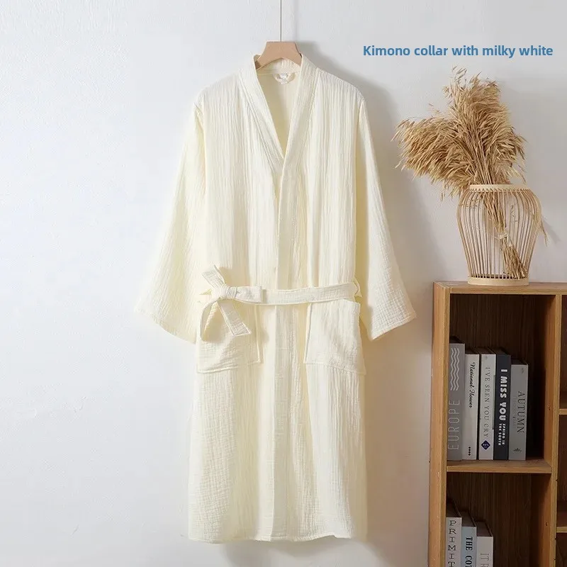Three-Layer Thick Muslin Bathrobe Shawl Collar Kimono Neck Wearable All Year Round for Men And Women Sleepwear Home Clothes