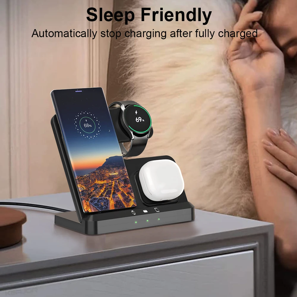 3 in 1 Wireless Charger Stand Foldable Fast Charging Station for Samsung S24 S23 S22 Wireless Charger For Samsung Galaxy Watch