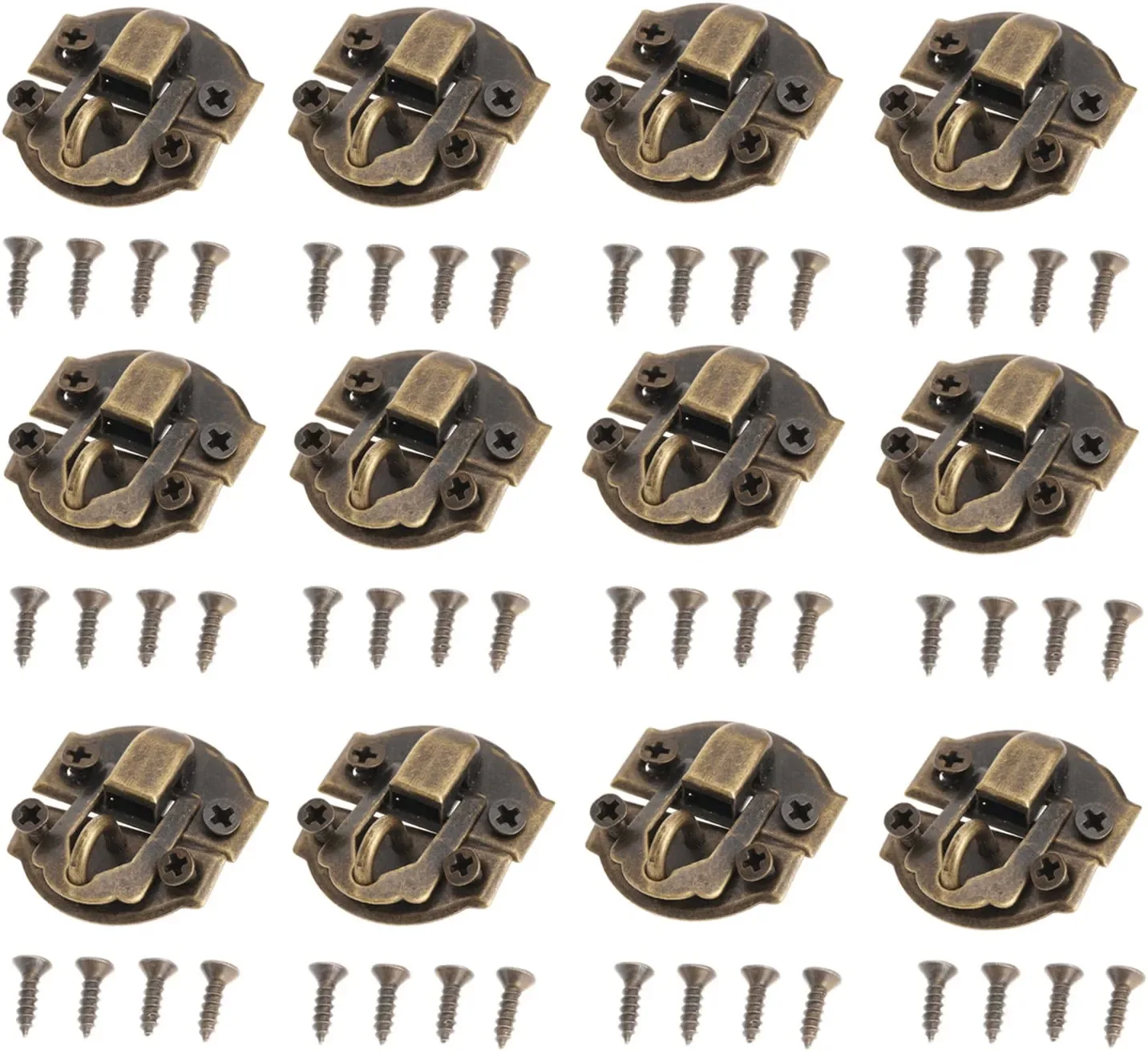 12pcs Antique Brass Decorative Hasp Lock Furniture Jewelry Gift Wine Wood Box Suitcase Case Hasp Latch Hook With Screw 27x29mm furniture hardware jewelry box hasps decorative latches