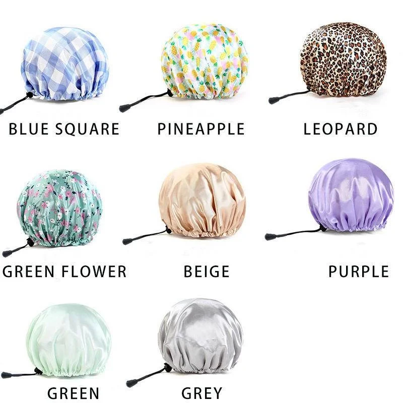 Shower Caps Reusable Waterproof Bath Cap Extra Large Shower Cap Double Layer with PEVA Lining Adjustable Elastic Band 6