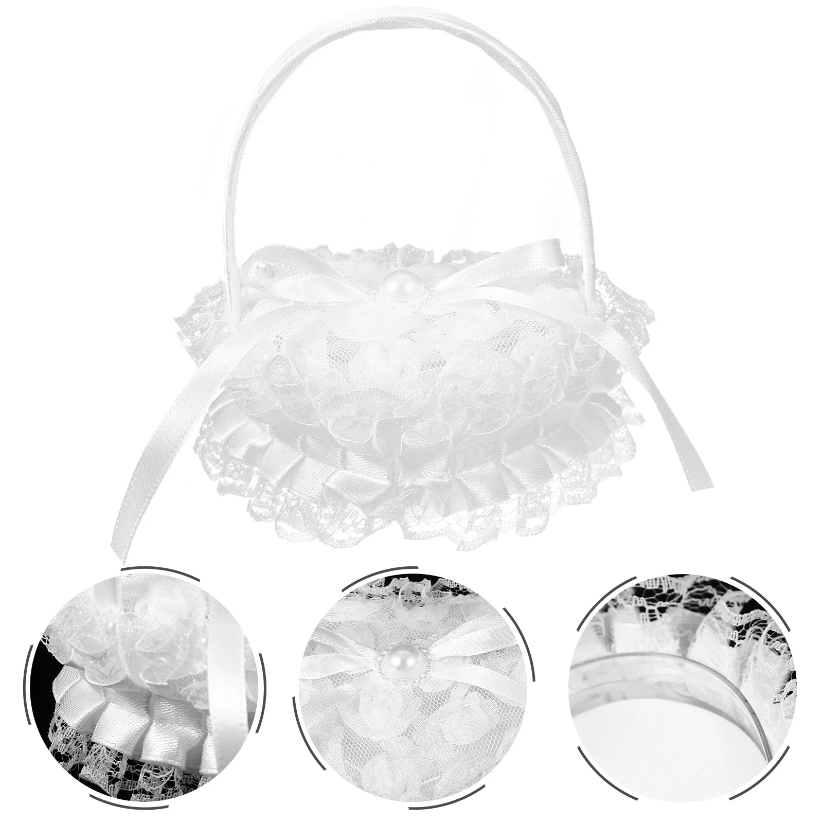 

Wedding Heart Shape Lace Ring Pillow Cushion Romantic Engagement Ring Box Holder With Handle For Valentine'S Day Ceremony