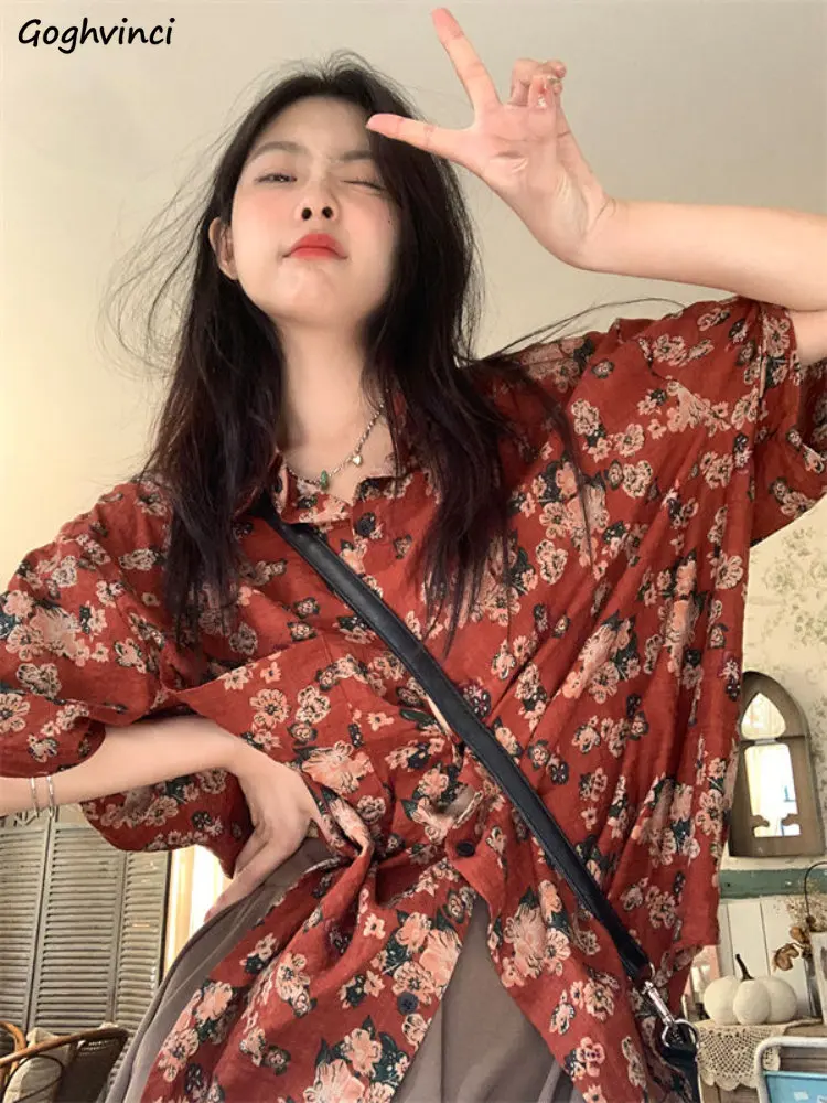 

Shirts Women Floral Prairie Chic Vintage Casual Korean Style Fashion Vacation All-match Summer Loose Harajuku Tender Tops Mujer