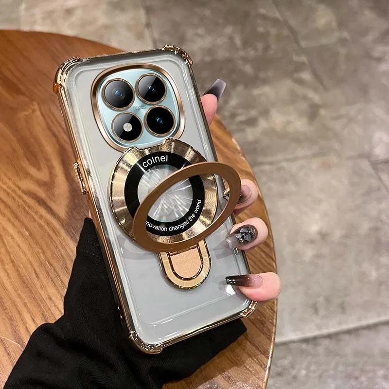 Electroplated Shockproof Transparent Stand Case with Magnetic Bracket Holder Cover