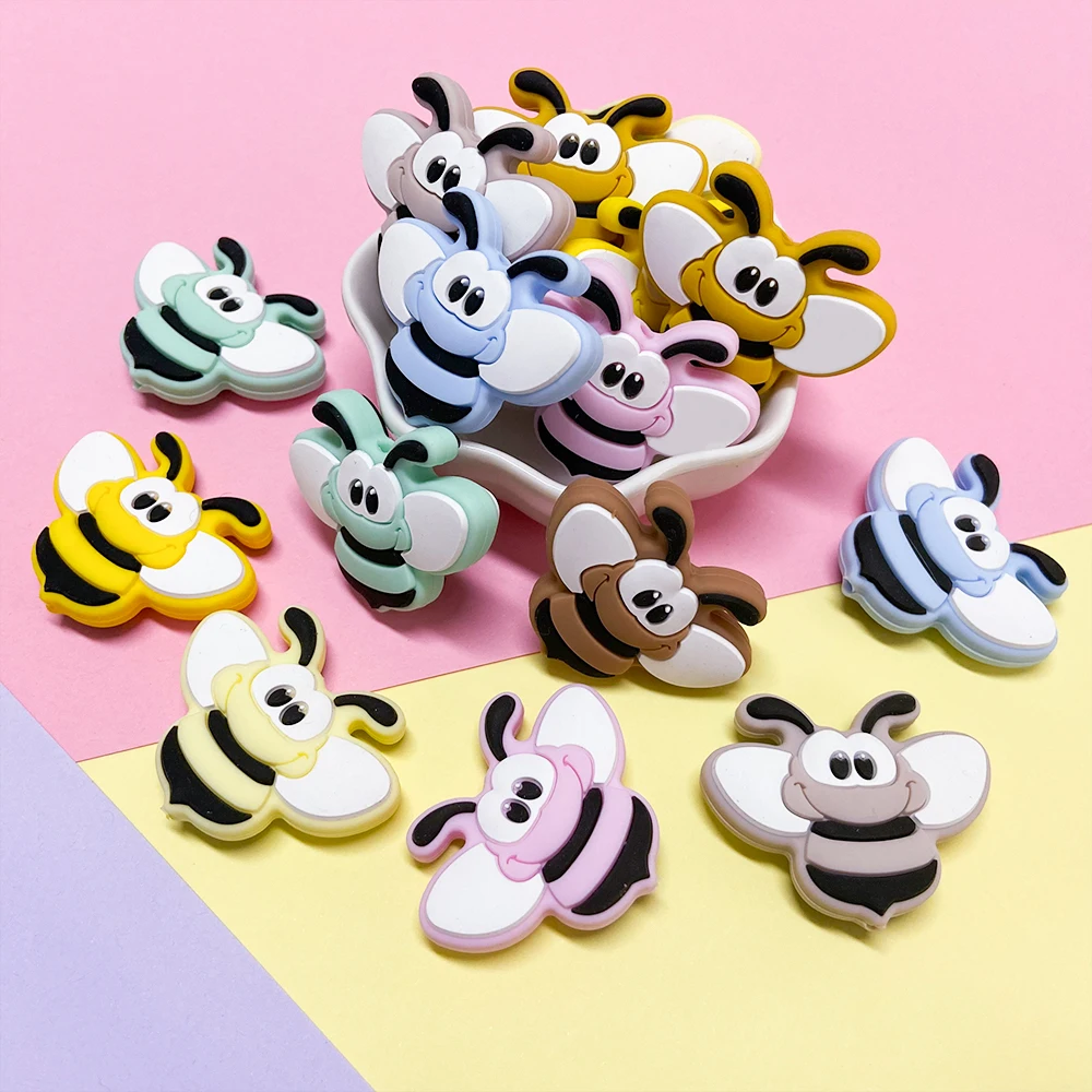 10Pcs 실리콘 구슬 미니 새로운 꿀벌 음식 학년 Teether Molar 장난감 DIY Pacifier 체인 목걸이 액세서리