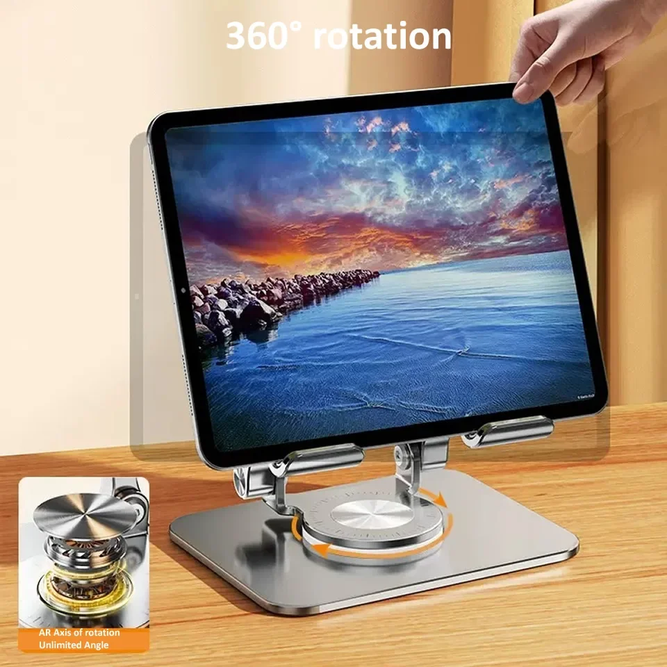 360° Rotation Tablet Stand for iPad, Adjustable Foldable Tablet Holder,Aluminum Phone Stand Compatible with iPad Pro/ Air/ Mini 3