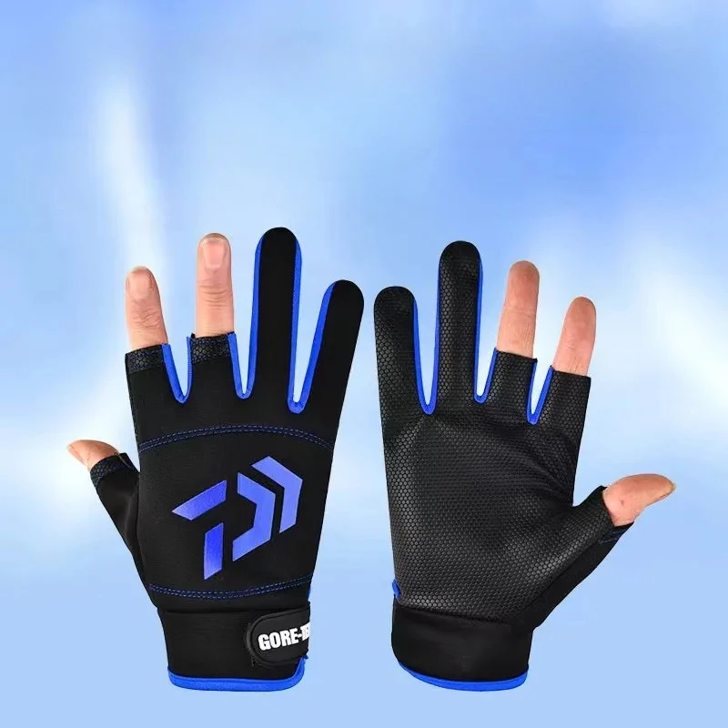 1 Pair Fishing Gloves Men's Summer Sunscreen Stab-Proof Waterproof Lure Special Exposed Non-Slip Three-Finger Fishing Equipment