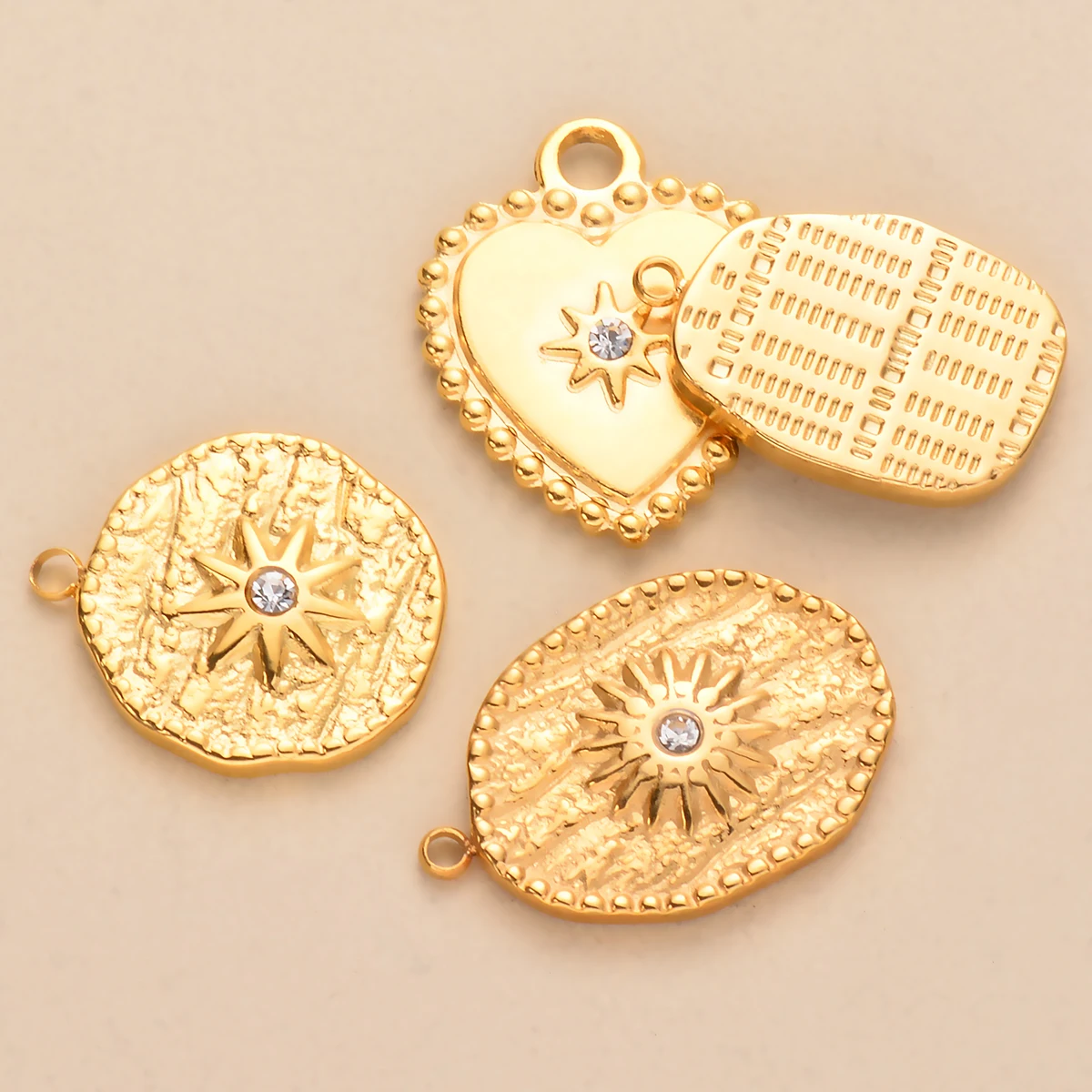 5 Stück Edelstahl Böhmen Sonne Anhänger für Ohrringe Gold Herz Runde Oval Charms DIY Halskette Ohrringe Schmuckzubehör – Detail 7