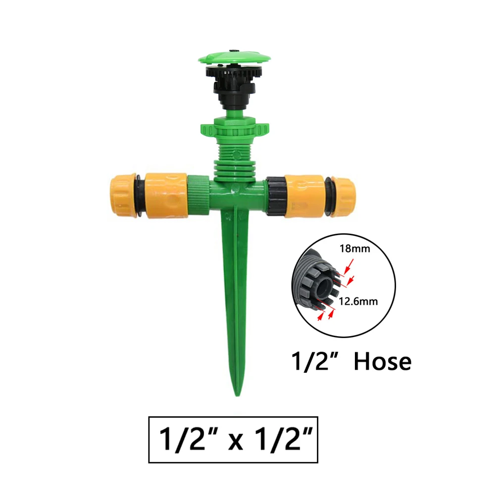 Garden Irrigation Sprinkler 360 Degrees Auto-rotate Nozzle Agricultural Garden Watering With 1/2" Plastic Spike Support
