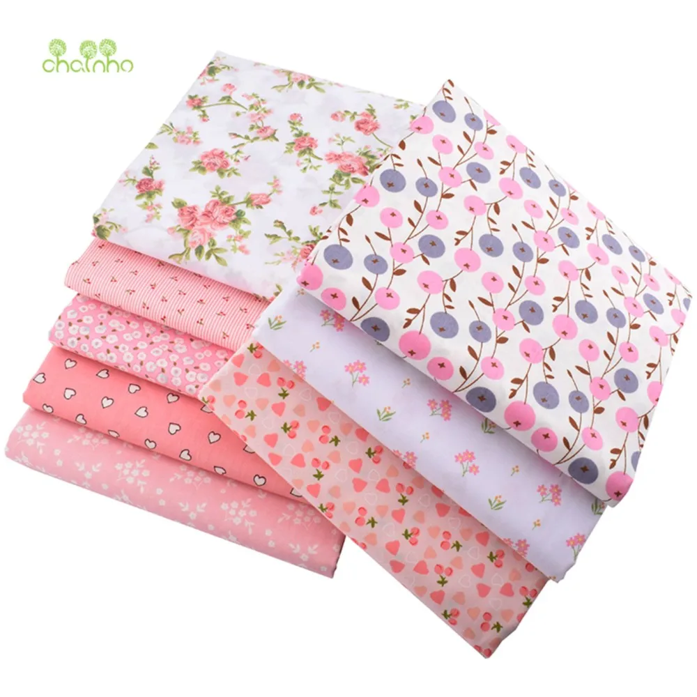 Chainho,Printed Twill Weave Cotton Fabric,Patchwork Cloth,DIY Sewing Quilting Material,Pink Floral Series,8 Designs,2 Size,CC285