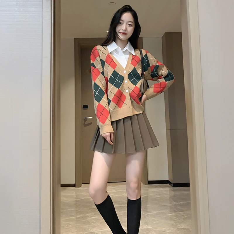 

Dark Brown Pleated Mini Skirts Women High Waist Plaid A-line With Lining Shorts Female Bottoms School Girl Uniform Tennis Skirt