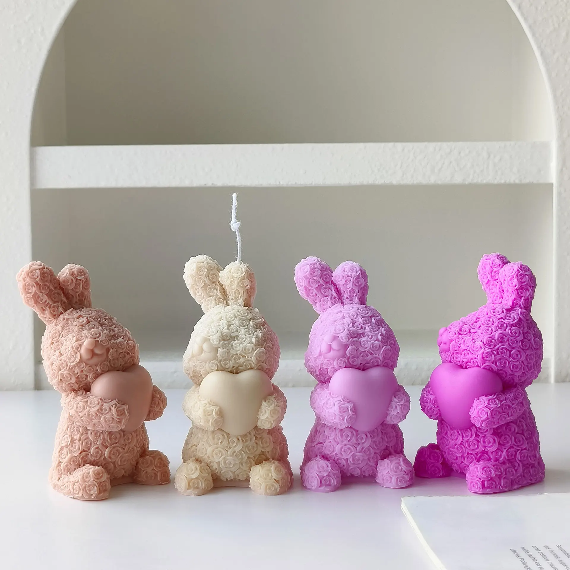 Valentine's Day Love Rose Rabbit Candle Silicone Molds DIY Cute Animal Bunny Aromatherapy Plaster Soap Resin Mould Home Ornament