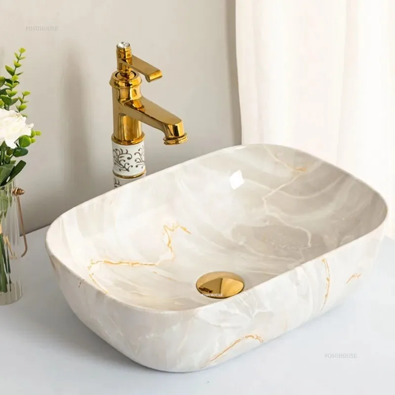 Ceramic Bathroom Sink Basin Household Art Wash Basin Balcony Vessel Gold Sinks Toilet Sink Small Shampoo Basins N 2