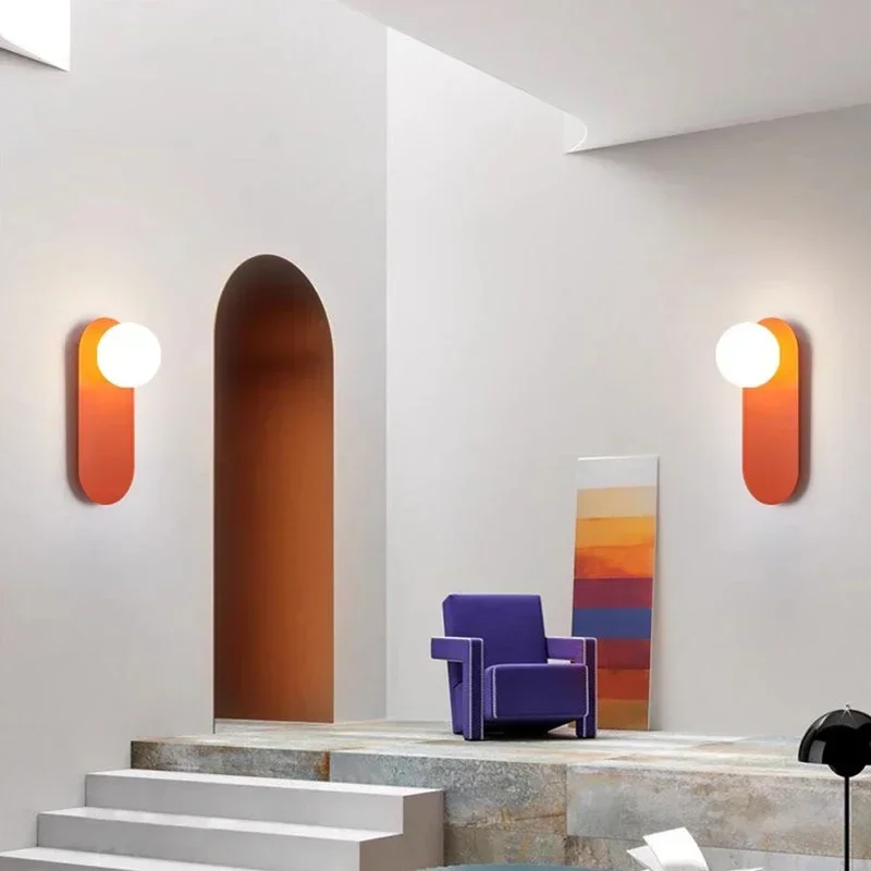 

Wall Lamp Bedroom Living Room Corridor Decoration Aesthetic Lighting Fixtures Nordic Minimalist LED Glass Orange Wall Sconces
