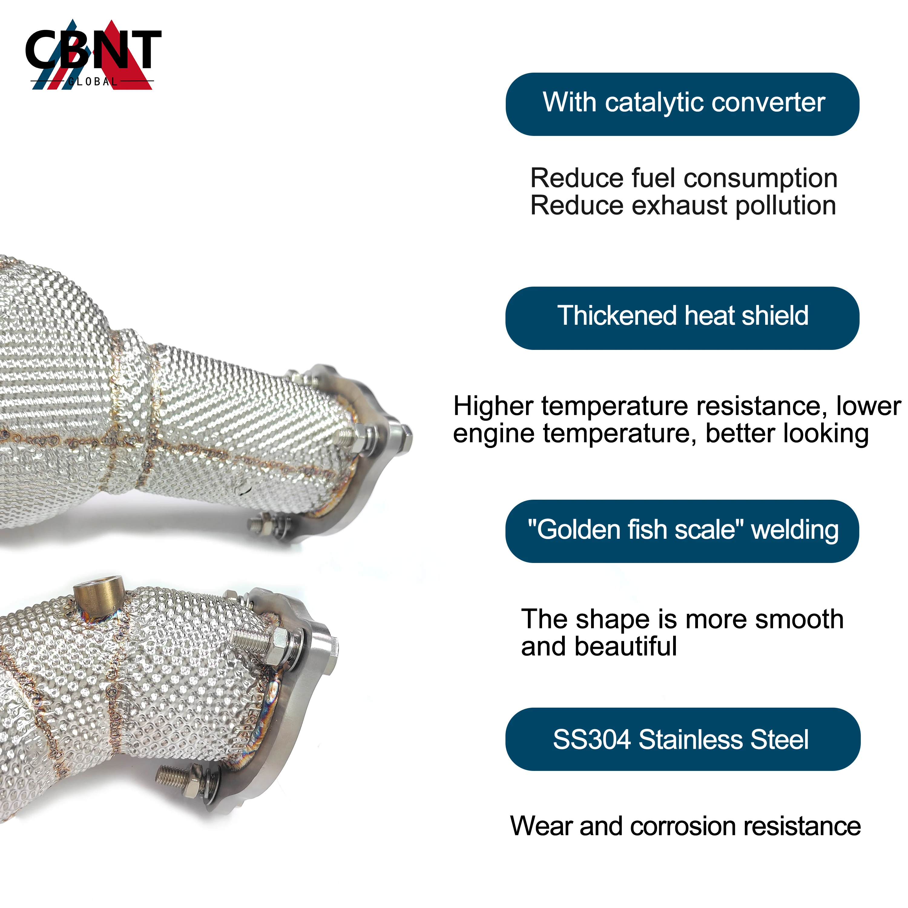 CBNT Exhaust-pipe Catted/Catless Downpipe for Audi RS4 RS5 B9 2.9T Exhaust System High Flow Performance With Heat Shield