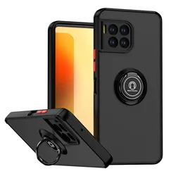 Shockproof Magnetic Ring Holder Matte Back Phone Case for T - Mobile REVVL 7 Pro (Black red)