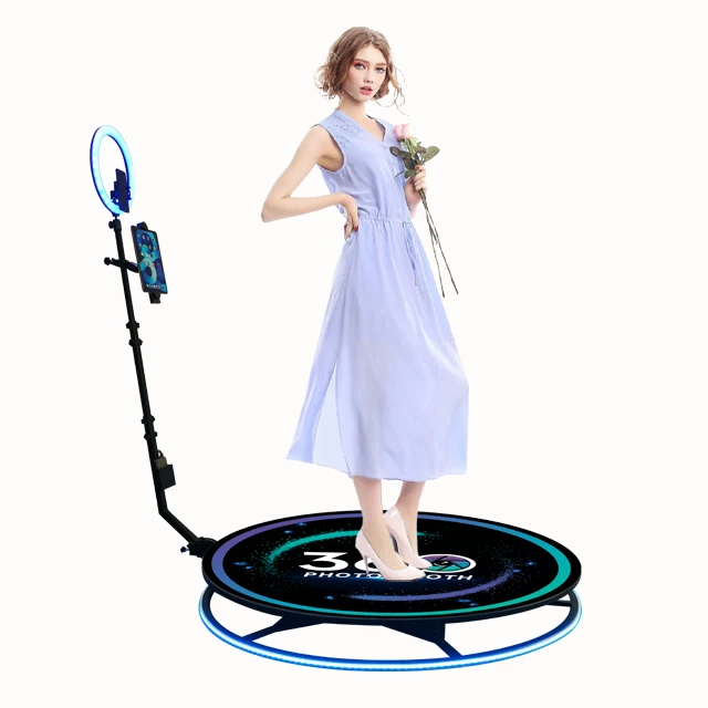 

115 Cm New Portable 360 Photo Booth Round Platform Automatic Spinner Party Wedding Selfie Slow Spinning 360 Video Booth