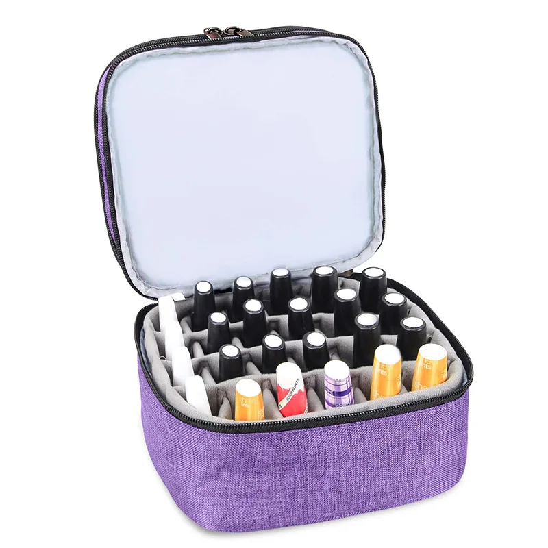 Waterproof Makeup Organizer Bag Cosmetic Essential Oil Boxes Double-Layer Portable Nail Polish Storage Case Pouch Carrying Case