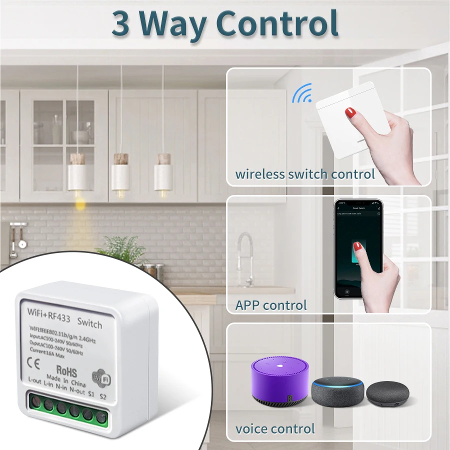 16A/20A Tuya WiFi 스마트 스위치 1/2/3 Gang RF 433MHz 무선 벽면 패널 스위치는 LED 램프용 Alexa Google Assistant와 함께 작동합니다.