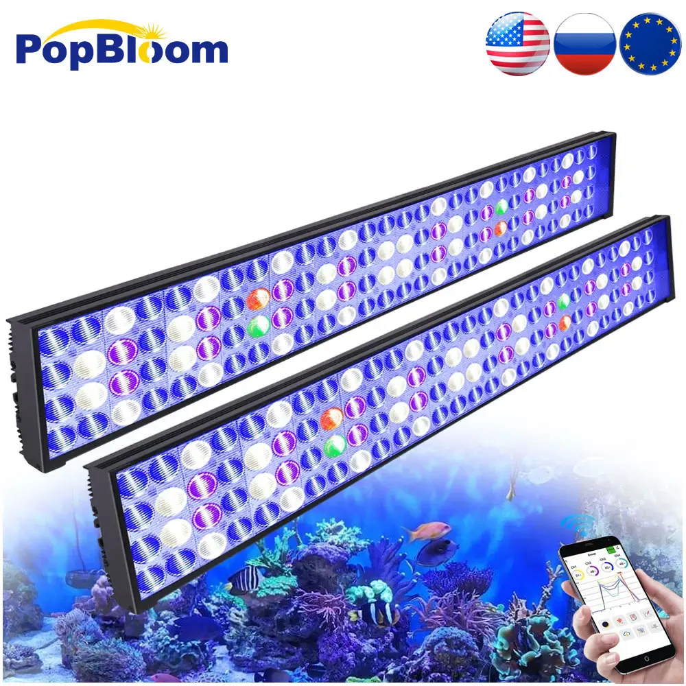 PopBloom-WiFi Aquarium LED Light Full Spectrum, Reef Marine