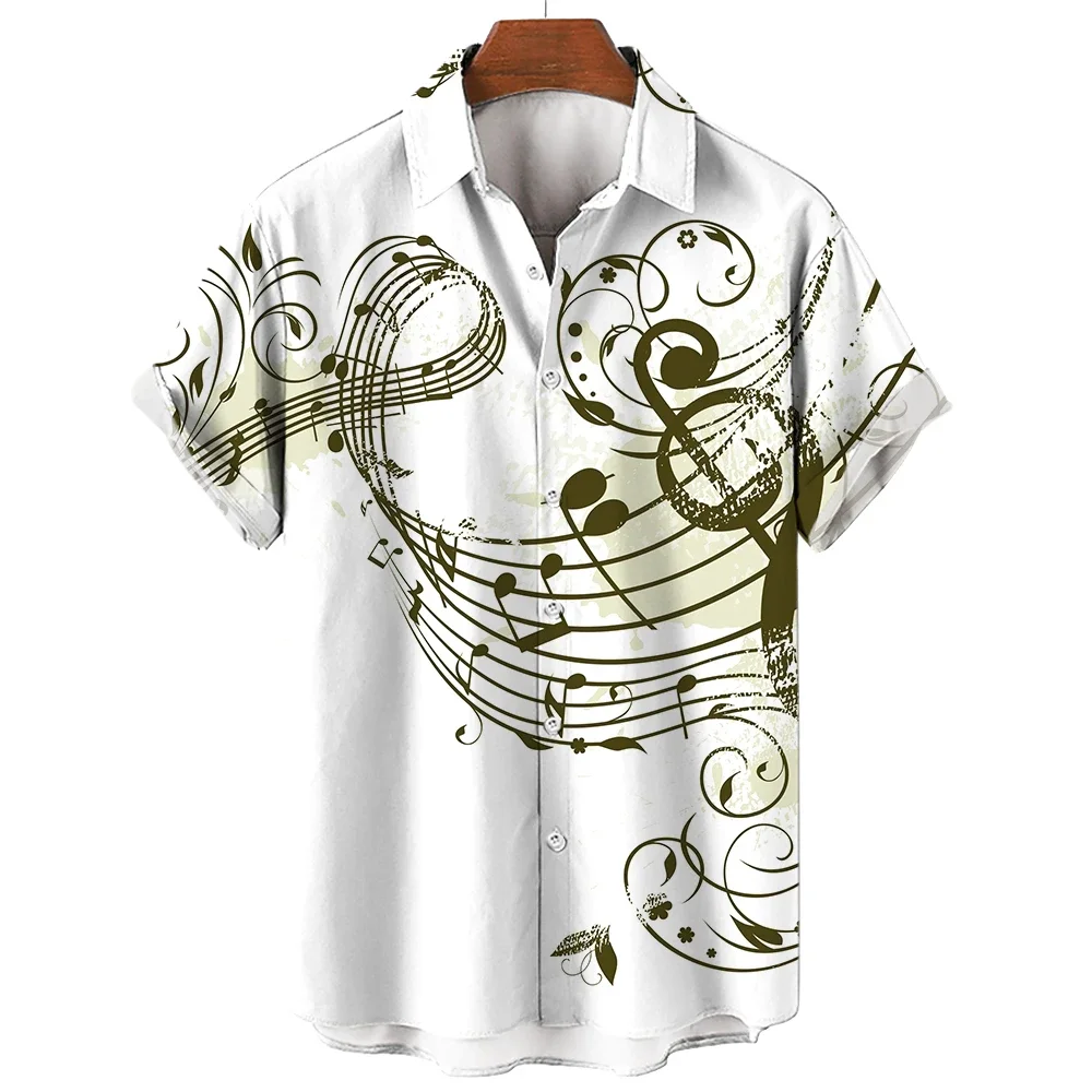 New Men's Shirt 2023 Summer Fashion Hawaiian Shirt Short Sleeve Lapel Top Music Symbol Pattern Print Shirt Oversized Man Clothes 3
