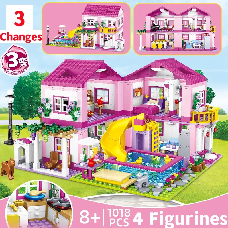 

City Street View House Summer Holiday Villa Castle Building Block Girls Series Swimming Pool Bricks Diy Assembled Toys Kids Gift