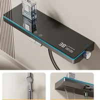 Luxury Smart Digital Display Shower Set Bathroom Wall Mounted Two Functions Piano Key Rainlfall Pressurized Shower Faucet Set 2