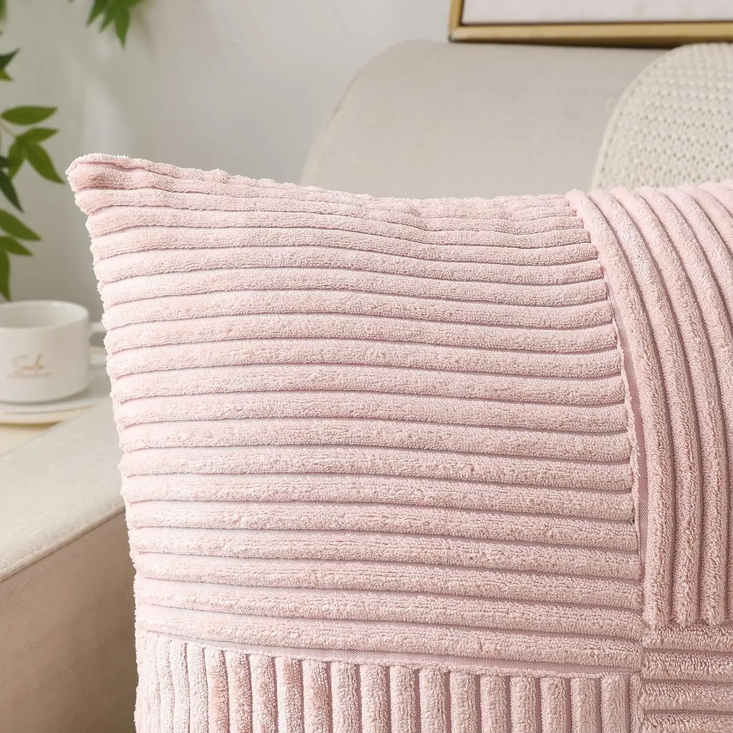 Description Picture 5 of item2PCS 30*50CM Corduroy Splicing Striped Cushion Cover Soft Textured Touch Corduroy Throw Pillows Case  for Sofa Bed Chair Car
